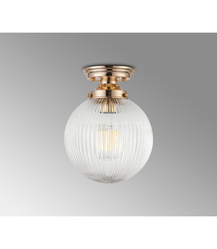Afton Flush Ceiling Light20cm Acorn Ribbed Glass 1 x E27 French Gold/Clear-7