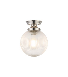 Afton Flush Ceiling Light20cm Acorn Ribbed Glass 1 x E27 Polished Nickel/Clear-1