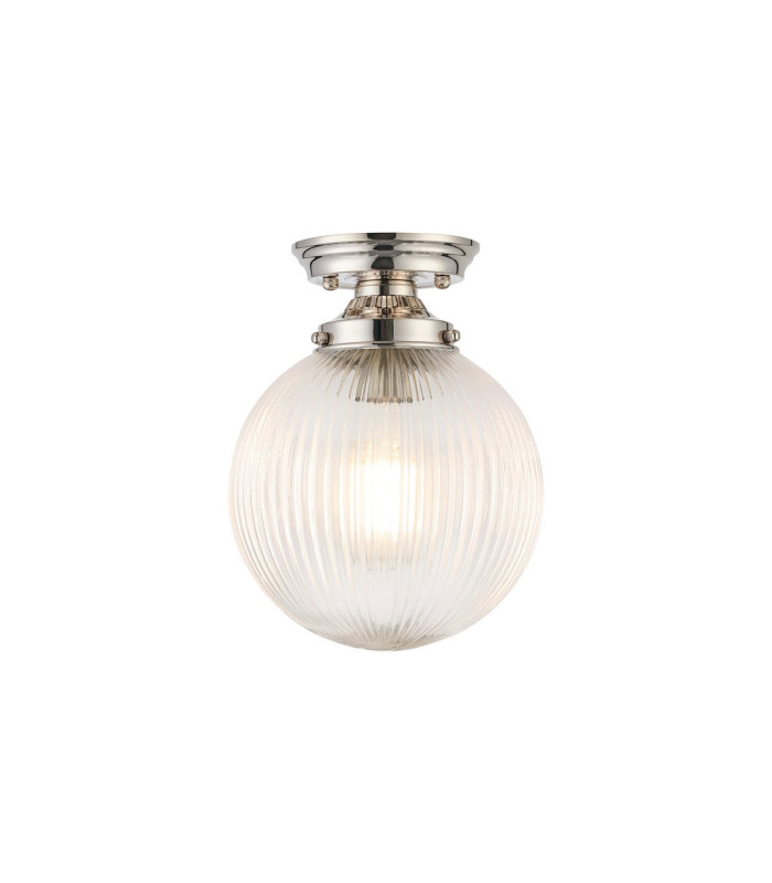 Afton Flush Ceiling Light20cm Acorn Ribbed Glass 1 x E27 Polished Nickel/Clear-1