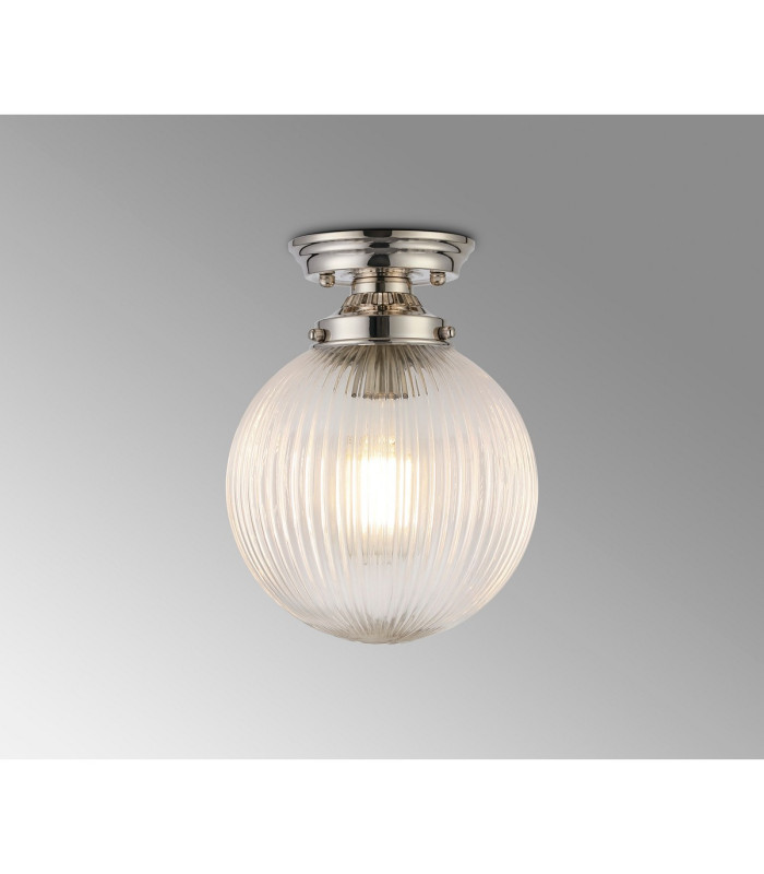 Afton Flush Ceiling Light20cm Acorn Ribbed Glass 1 x E27 Polished Nickel/Clear-3