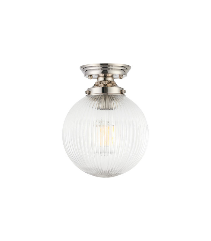 Afton Flush Ceiling Light20cm Acorn Ribbed Glass 1 x E27 Polished Nickel/Clear-4