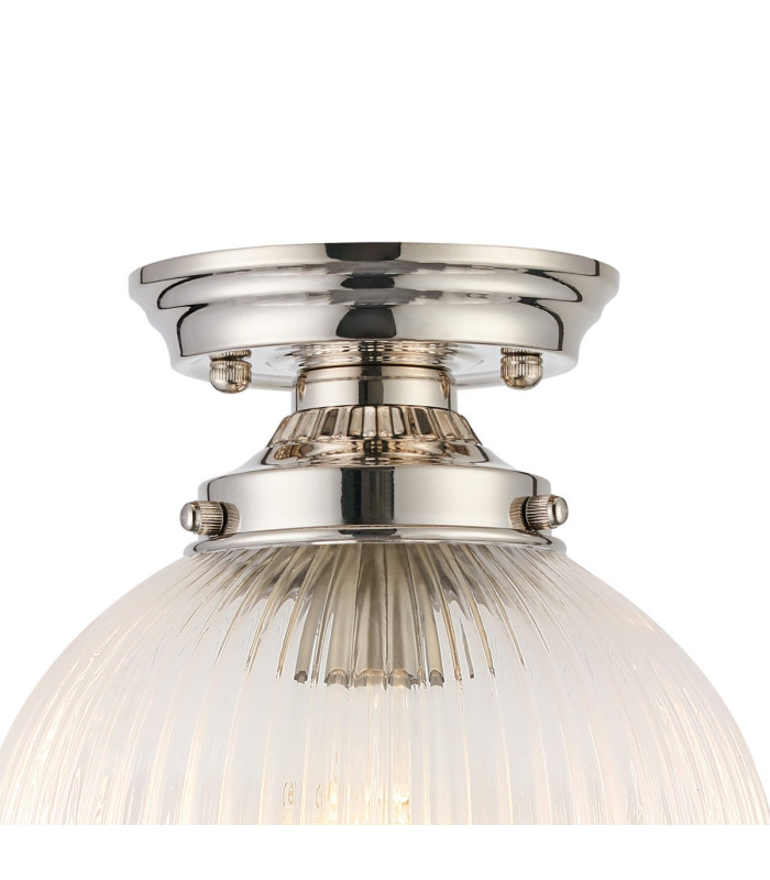 Afton Flush Ceiling Light20cm Acorn Ribbed Glass 1 x E27 Polished Nickel/Clear-5