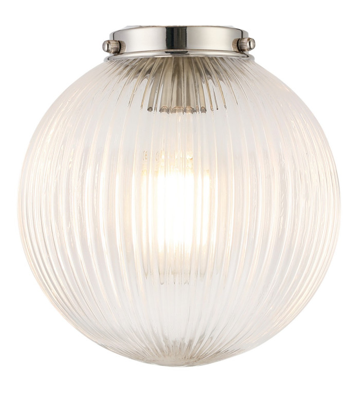 Afton Flush Ceiling Light20cm Acorn Ribbed Glass 1 x E27 Polished Nickel/Clear-6