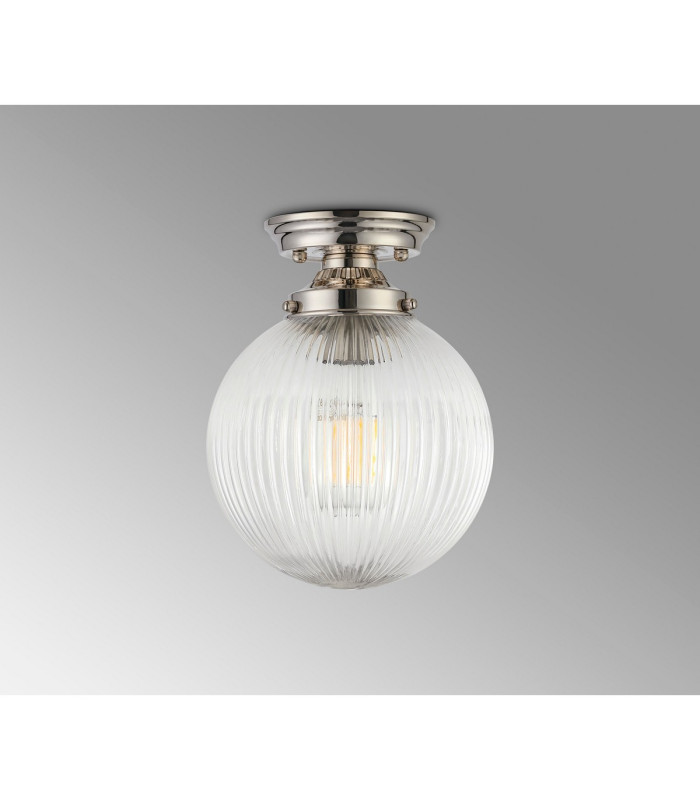 Afton Flush Ceiling Light20cm Acorn Ribbed Glass 1 x E27 Polished Nickel/Clear-7