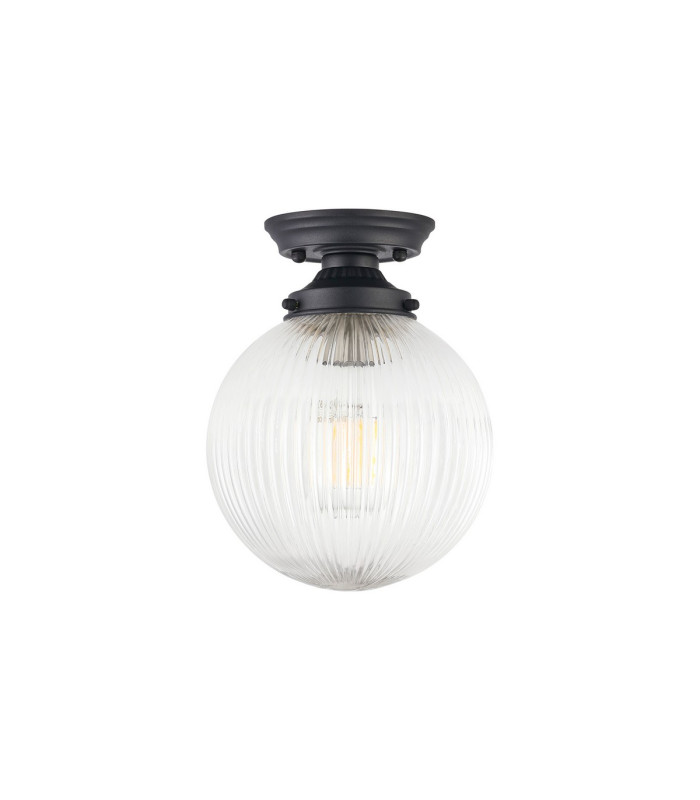 Afton Flush Ceiling Light20cm Acorn Ribbed Glass 1 x E27 Satin Black/Clear-5
