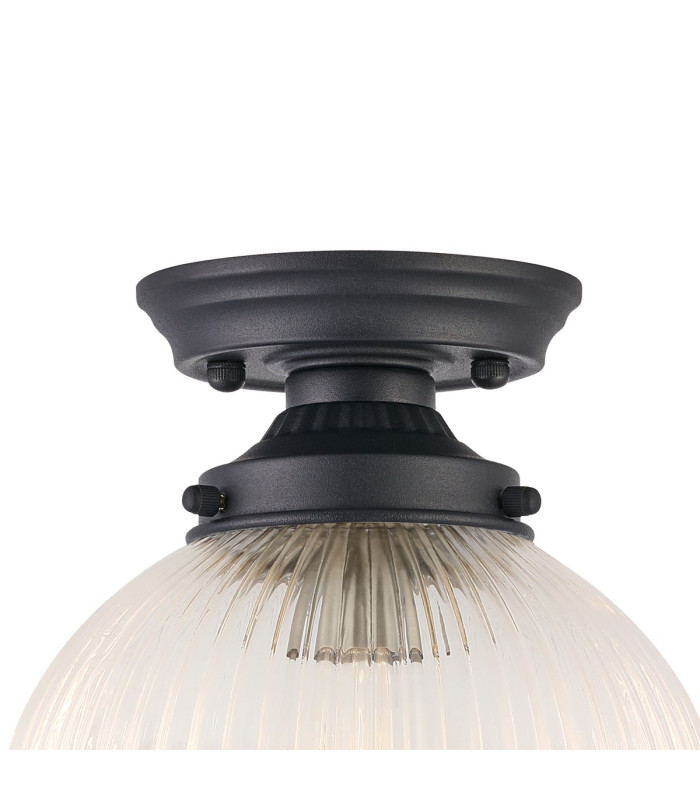 Afton Flush Ceiling Light20cm Acorn Ribbed Glass 1 x E27 Satin Black/Clear-6