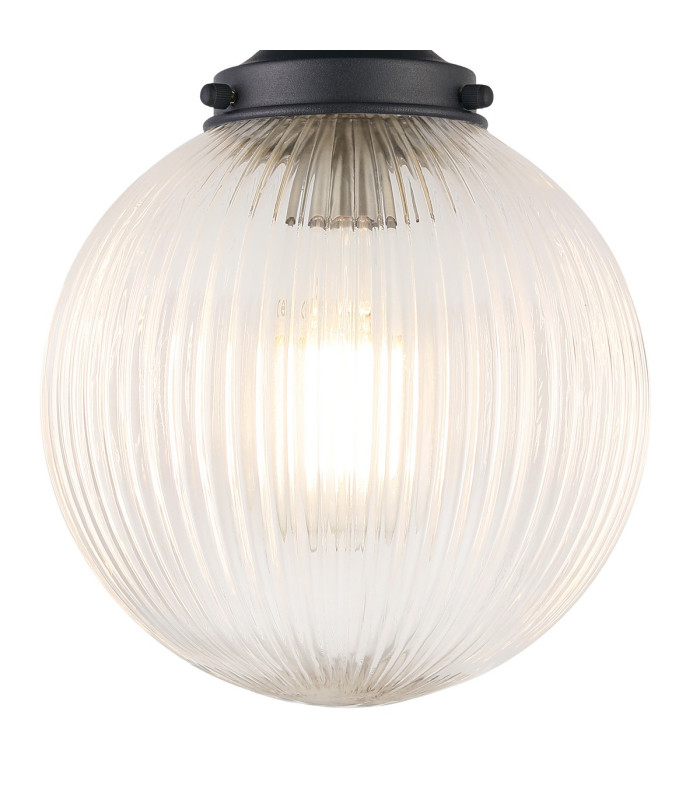 Afton Flush Ceiling Light20cm Acorn Ribbed Glass 1 x E27 Satin Black/Clear-7