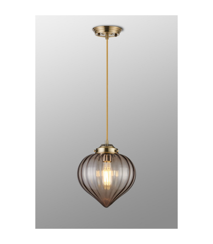 Afton 23cm Single Pendant Flower Bud Shade 1 x E27 Antique Brass/Golden Brown Braided Cable/Cognac-3