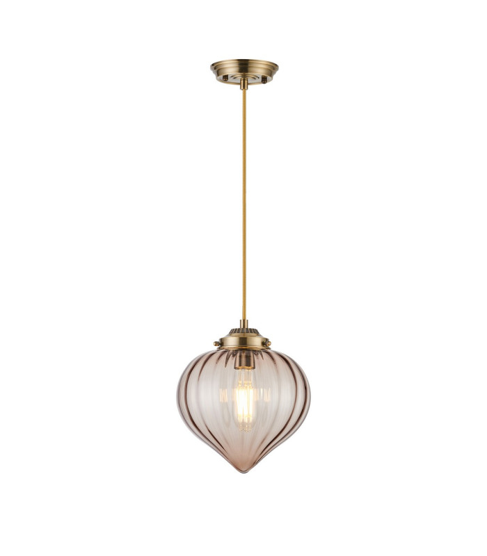 Afton 23cm Single Pendant Flower Bud Shade 1 x E27 Antique Brass/Golden Brown Braided Cable/Cognac-4
