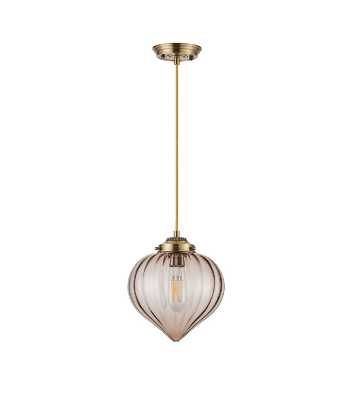 Afton 23cm Single Pendant Flower Bud Shade 1 x E27 Antique Brass/Golden Brown Braided Cable/Cognac-5