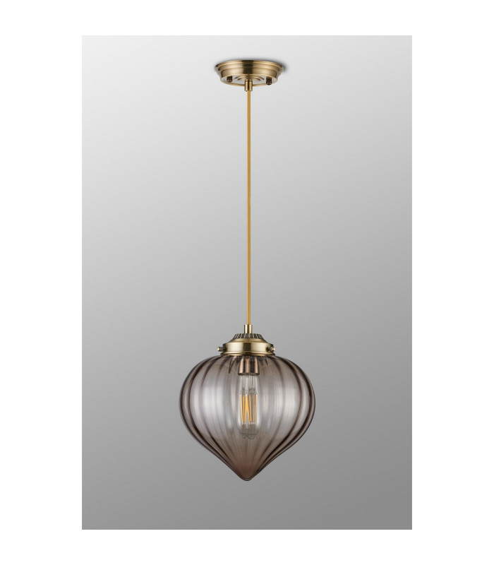 Afton 23cm Single Pendant Flower Bud Shade 1 x E27 Antique Brass/Golden Brown Braided Cable/Cognac-8