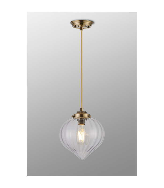 Afton 23cm Single Pendant Flower Bud Shade 1 x E27 Antique Brass/Golden Brown Braided Cable/Clear-3