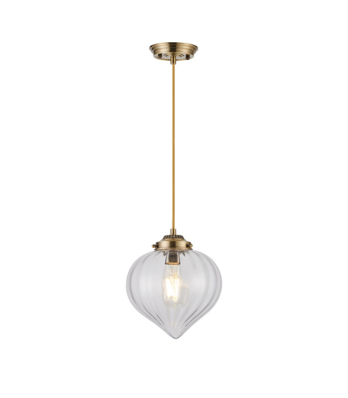 Afton 23cm Single Pendant Flower Bud Shade 1 x E27 Antique Brass/Golden Brown Braided Cable/Clear-4