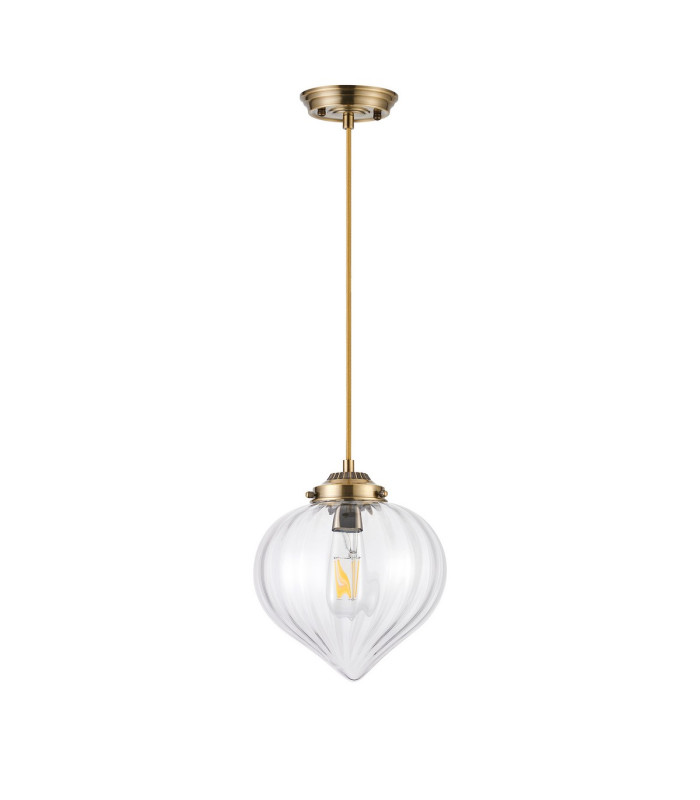 Afton 23cm Single Pendant Flower Bud Shade 1 x E27 Antique Brass/Golden Brown Braided Cable/Clear-5