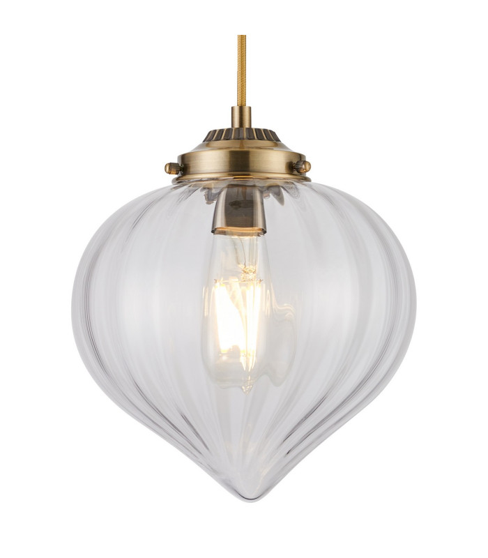 Afton 23cm Single Pendant Flower Bud Shade 1 x E27 Antique Brass/Golden Brown Braided Cable/Clear-7