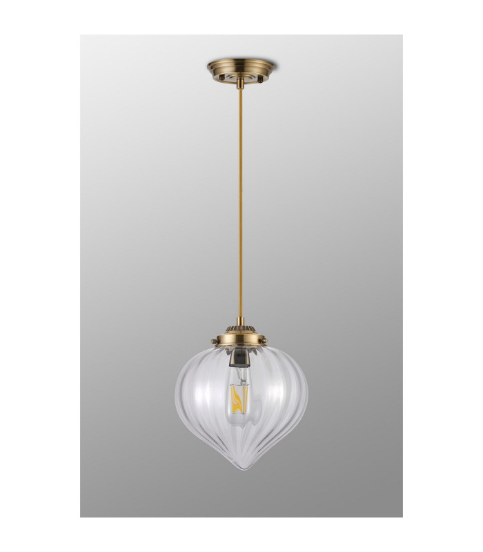 Afton 23cm Single Pendant Flower Bud Shade 1 x E27 Antique Brass/Golden Brown Braided Cable/Clear-9