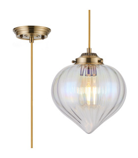 Afton 23cm Single Pendant Flower Bud Shade 1 x E27 Antique Brass/Golden Brown Braided Cable/Iridescent Faded-1