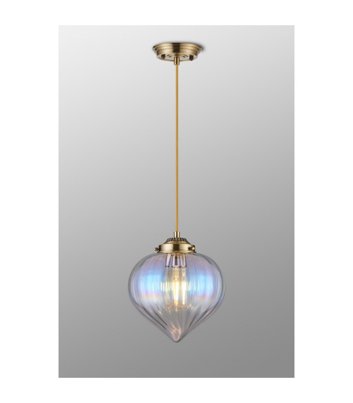 Afton 23cm Single Pendant Flower Bud Shade 1 x E27 Antique Brass/Golden Brown Braided Cable/Iridescent Faded-3