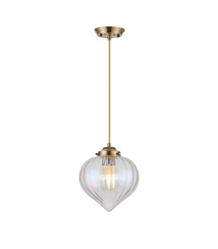 Afton 23cm Single Pendant Flower Bud Shade 1 x E27 Antique Brass/Golden Brown Braided Cable/Iridescent Faded-4