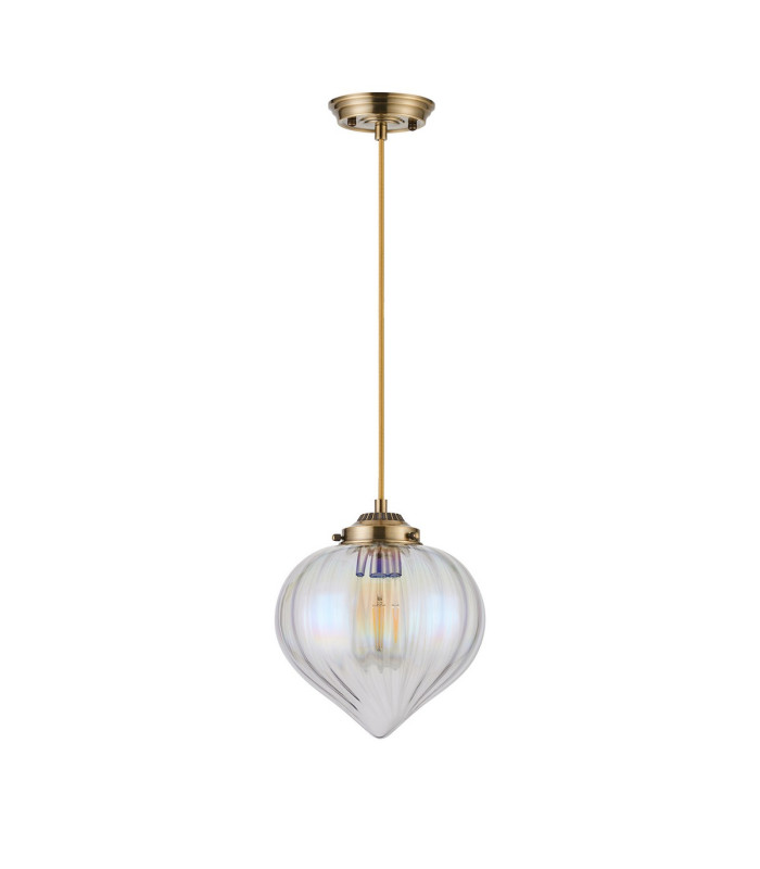 Afton 23cm Single Pendant Flower Bud Shade 1 x E27 Antique Brass/Golden Brown Braided Cable/Iridescent Faded-5