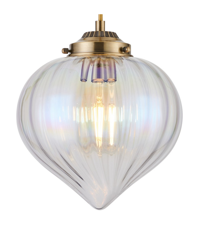Afton 23cm Single Pendant Flower Bud Shade 1 x E27 Antique Brass/Golden Brown Braided Cable/Iridescent Faded-7