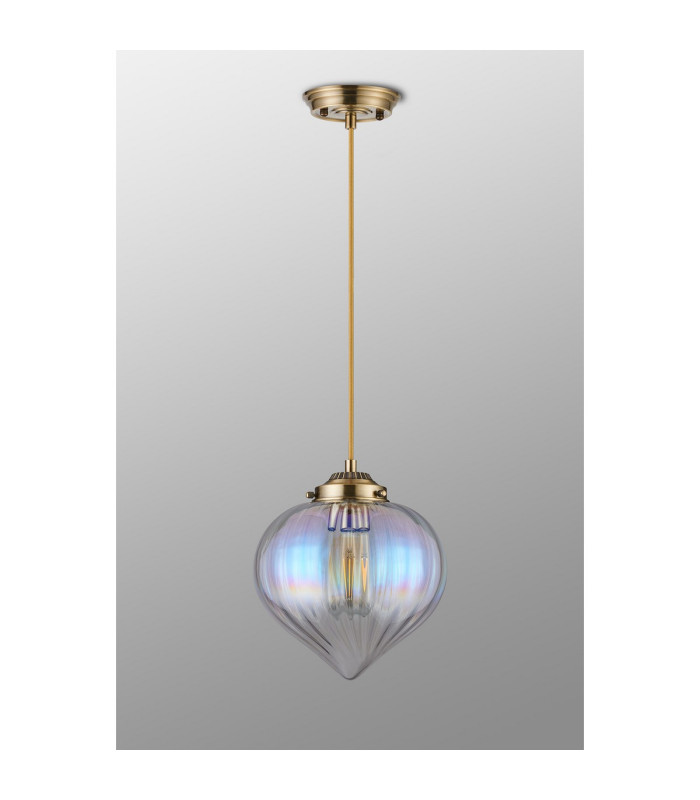 Afton 23cm Single Pendant Flower Bud Shade 1 x E27 Antique Brass/Golden Brown Braided Cable/Iridescent Faded-8