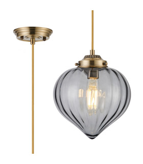 Afton 23cm Single Pendant Flower Bud Shade 1 x E27 Antique Brass/Golden Brown Braided Cable/Smoke-1