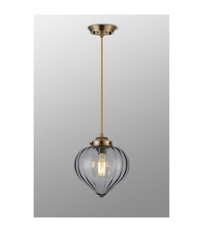 Afton 23cm Single Pendant Flower Bud Shade 1 x E27 Antique Brass/Golden Brown Braided Cable/Smoke-3