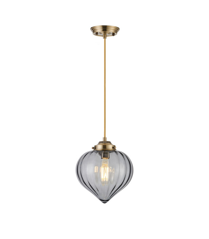 Afton 23cm Single Pendant Flower Bud Shade 1 x E27 Antique Brass/Golden Brown Braided Cable/Smoke-4