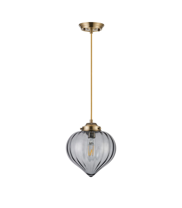 Afton 23cm Single Pendant Flower Bud Shade 1 x E27 Antique Brass/Golden Brown Braided Cable/Smoke-5