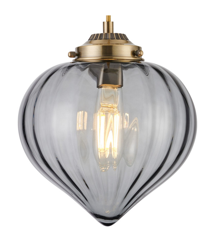 Afton 23cm Single Pendant Flower Bud Shade 1 x E27 Antique Brass/Golden Brown Braided Cable/Smoke-7