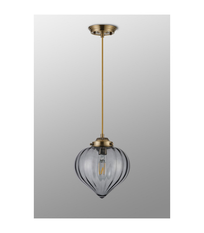 Afton 23cm Single Pendant Flower Bud Shade 1 x E27 Antique Brass/Golden Brown Braided Cable/Smoke-8