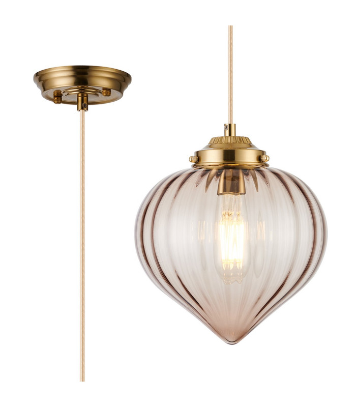 Afton 23cm Single Pendant Flower Bud Shade 1 x E27 Brass/Pale Gold Twisted Cable/Cognac-1