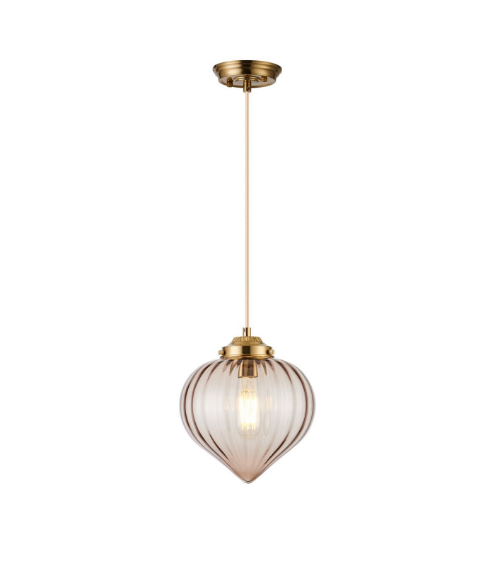 Afton 23cm Single Pendant Flower Bud Shade 1 x E27 Brass/Pale Gold Twisted Cable/Cognac-4