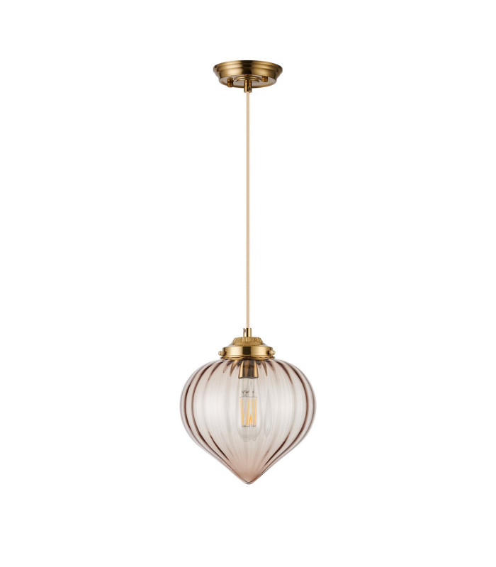 Afton 23cm Single Pendant Flower Bud Shade 1 x E27 Brass/Pale Gold Twisted Cable/Cognac-5