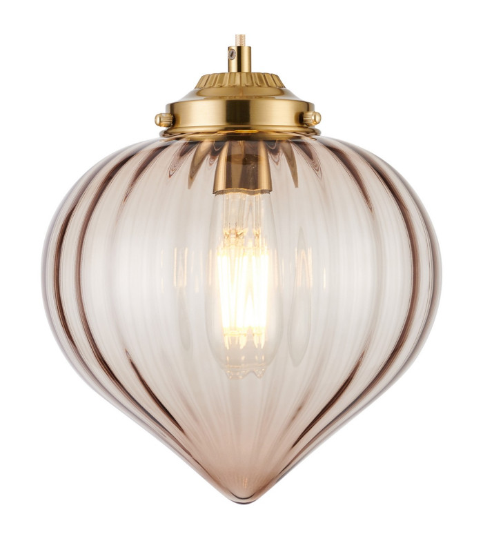 Afton 23cm Single Pendant Flower Bud Shade 1 x E27 Brass/Pale Gold Twisted Cable/Cognac-7
