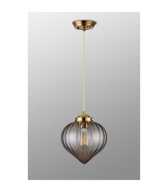 Afton 23cm Single Pendant Flower Bud Shade 1 x E27 Brass/Pale Gold Twisted Cable/Cognac-8