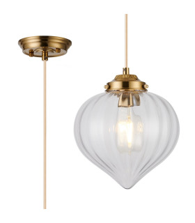 Afton 23cm Single Pendant Flower Bud Shade 1 x E27 Brass/Pale Gold Twisted Cable/Clear-1