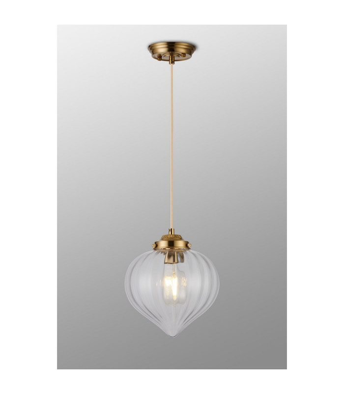 Afton 23cm Single Pendant Flower Bud Shade 1 x E27 Brass/Pale Gold Twisted Cable/Clear-3