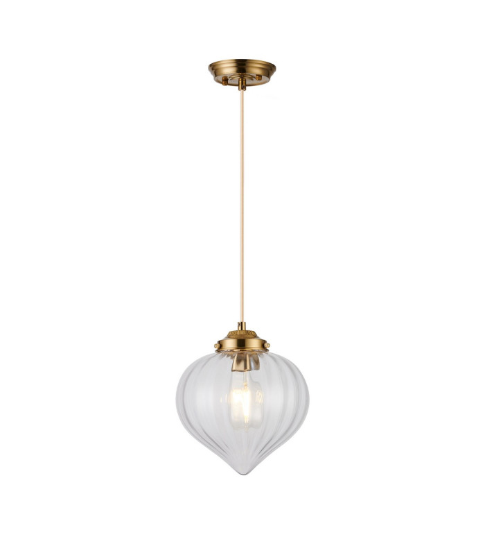 Afton 23cm Single Pendant Flower Bud Shade 1 x E27 Brass/Pale Gold Twisted Cable/Clear-4