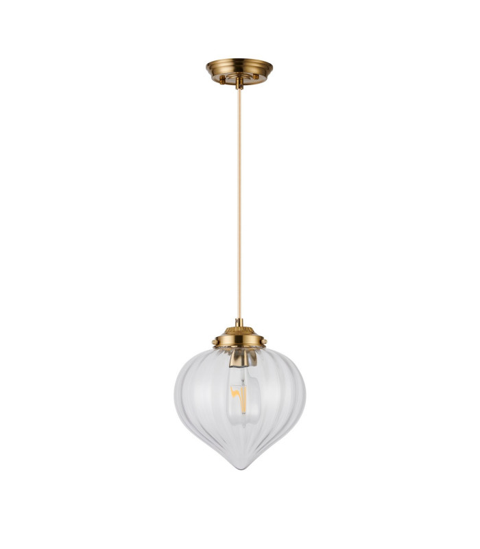 Afton 23cm Single Pendant Flower Bud Shade 1 x E27 Brass/Pale Gold Twisted Cable/Clear-5
