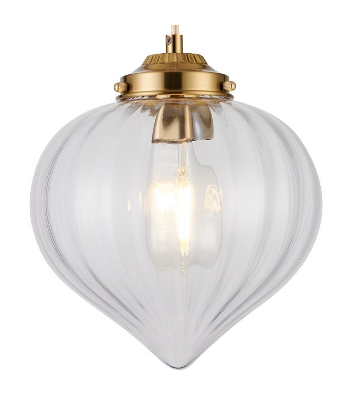 Afton 23cm Single Pendant Flower Bud Shade 1 x E27 Brass/Pale Gold Twisted Cable/Clear-7