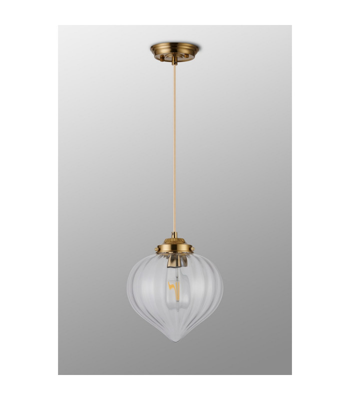 Afton 23cm Single Pendant Flower Bud Shade 1 x E27 Brass/Pale Gold Twisted Cable/Clear-8