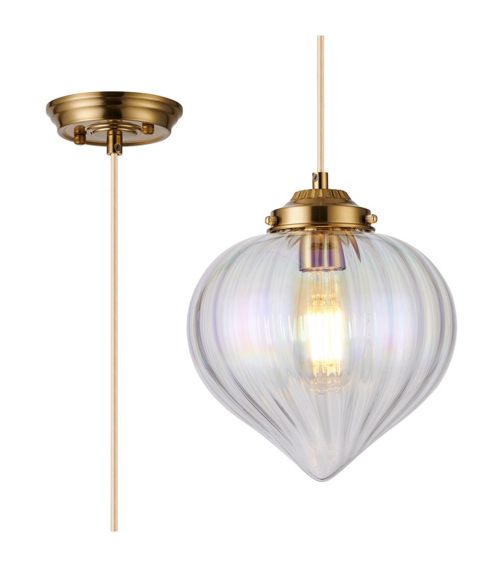 Afton 23cm Single Pendant Flower Bud Shade 1 x E27 Brass/Pale Gold Twisted Cable/Iridescent Faded-1