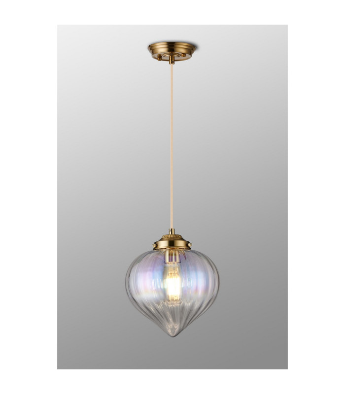 Afton 23cm Single Pendant Flower Bud Shade 1 x E27 Brass/Pale Gold Twisted Cable/Iridescent Faded-3