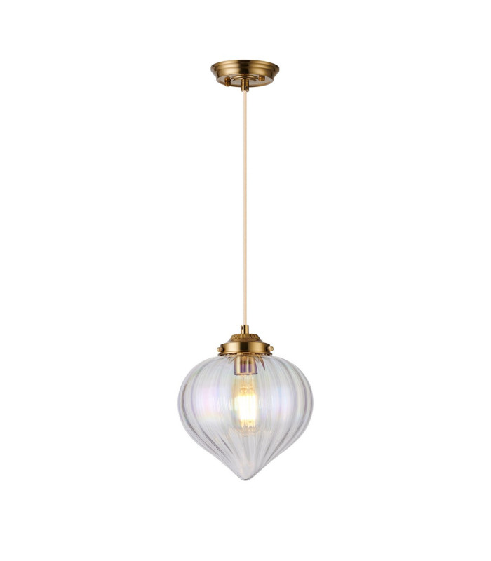 Afton 23cm Single Pendant Flower Bud Shade 1 x E27 Brass/Pale Gold Twisted Cable/Iridescent Faded-4