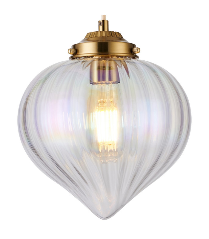 Afton 23cm Single Pendant Flower Bud Shade 1 x E27 Brass/Pale Gold Twisted Cable/Iridescent Faded-7