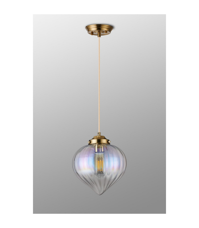 Afton 23cm Single Pendant Flower Bud Shade 1 x E27 Brass/Pale Gold Twisted Cable/Iridescent Faded-8