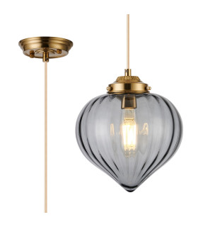 Afton 23cm Single Pendant Flower Bud Shade 1 x E27 Brass/Pale Gold Twisted Cable/Smoke-1