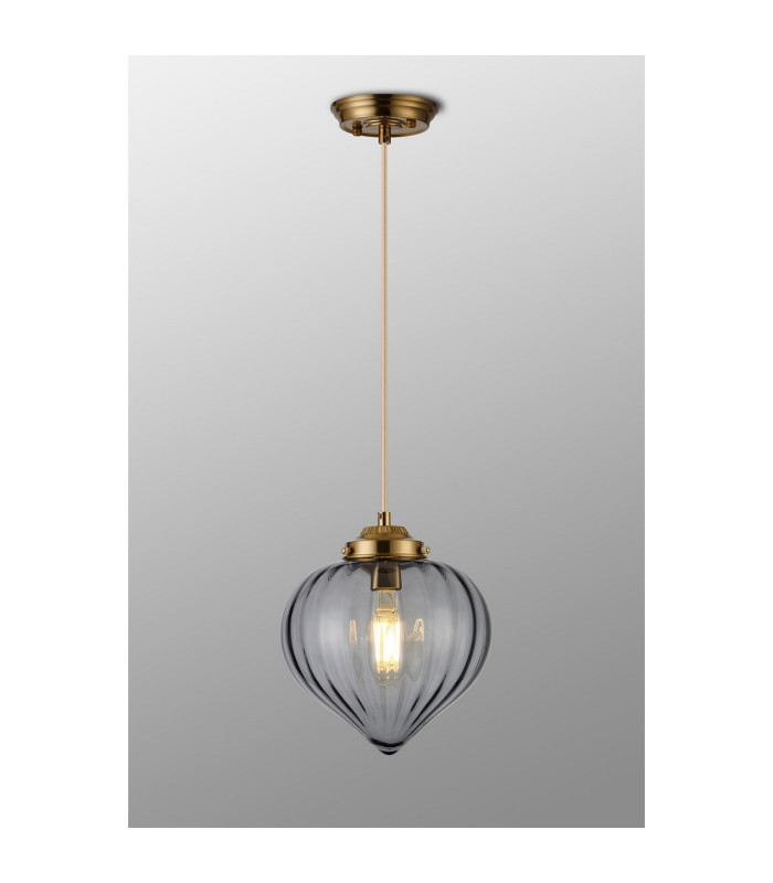 Afton 23cm Single Pendant Flower Bud Shade 1 x E27 Brass/Pale Gold Twisted Cable/Smoke-3